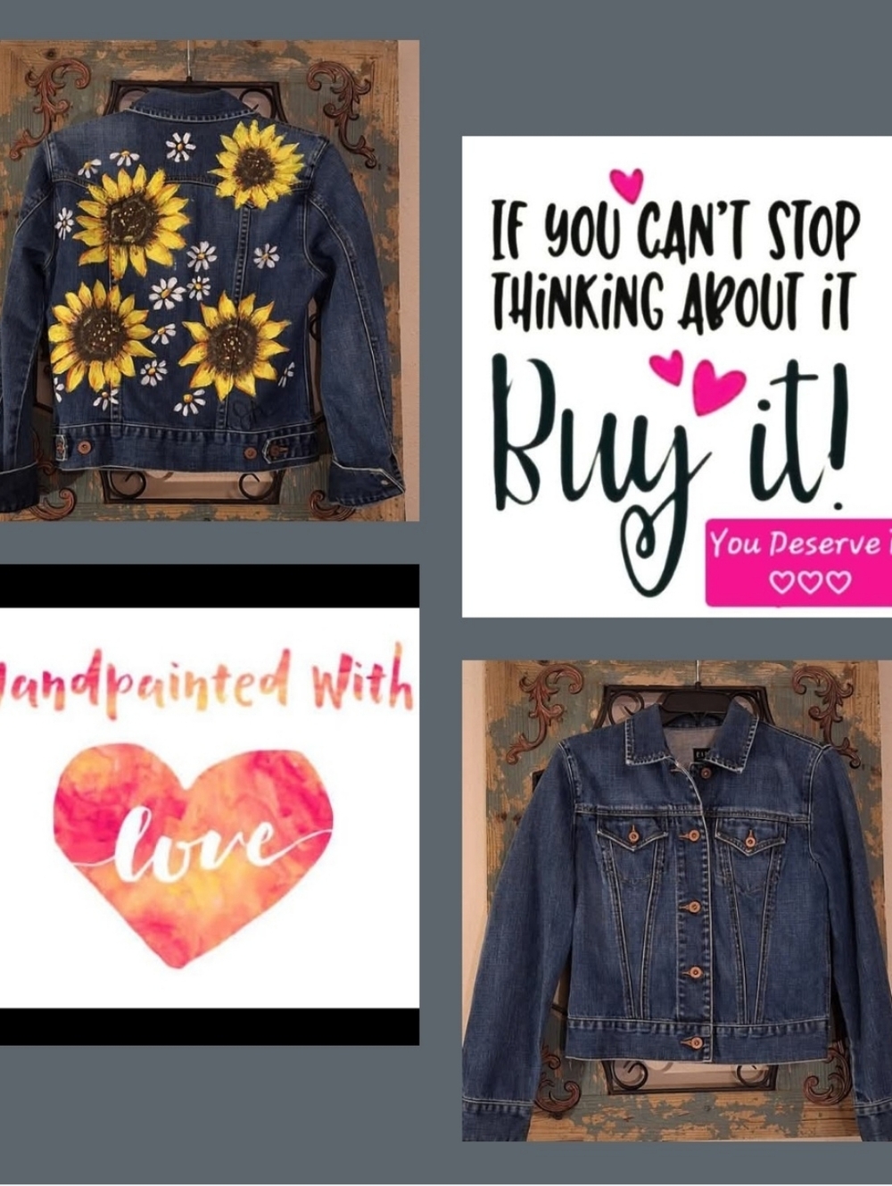 GAP Hand Painted Blue Jean Jacket W/ Yellow Hand-Painted Sunflowers Size XS - Picture 3 of 11